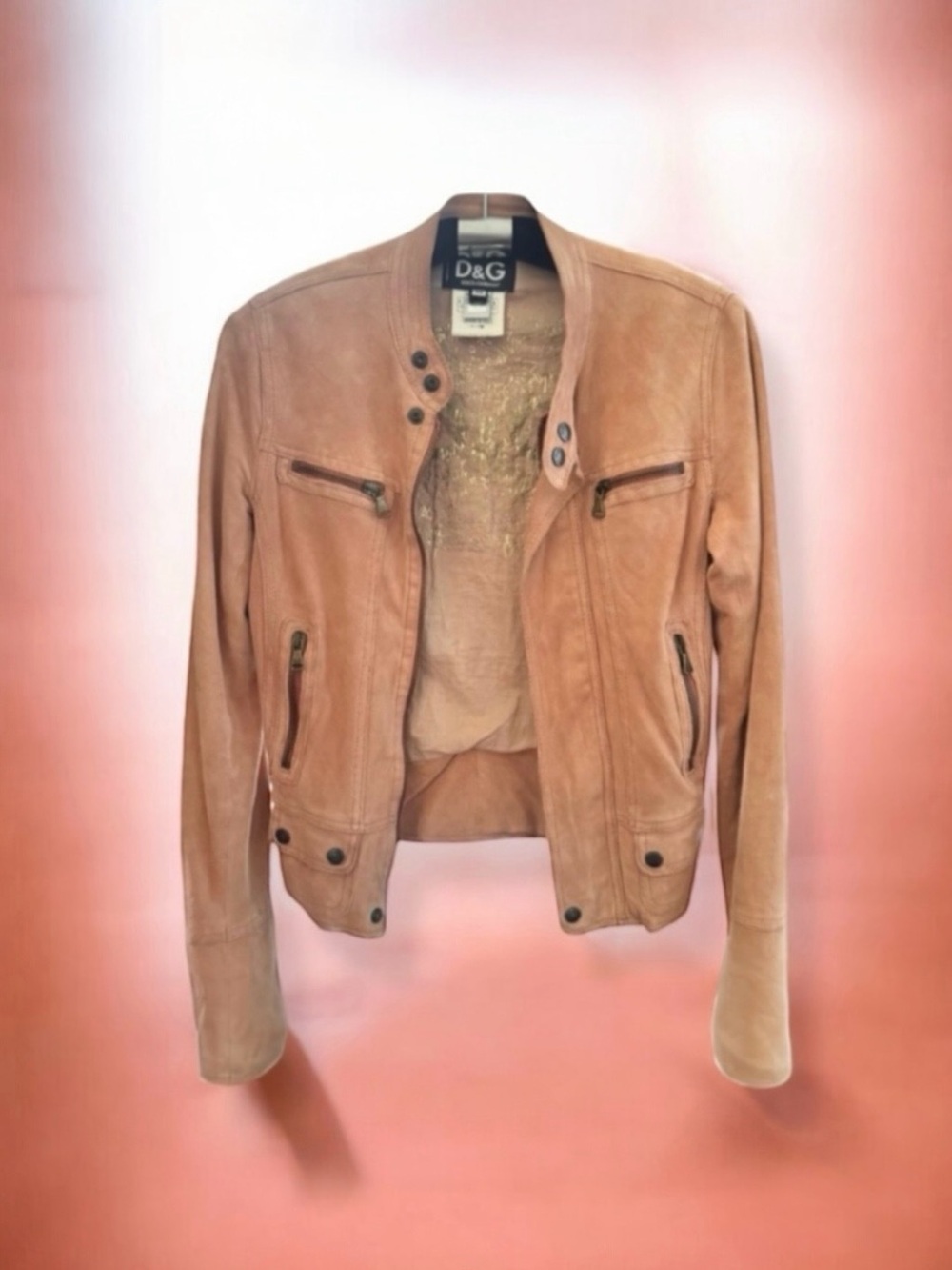 💗DOLCE & GABBANA Suede Biker Moto Jacket • Aged Hardware  • CORAL • IT 38 / US 2
